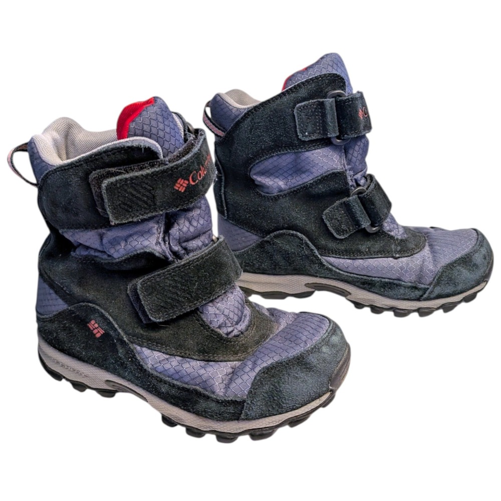 Columbia Waterproof Winter Snow Boots Kids Sz WIDE Black Suede YN5409-053 Red‎